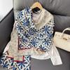 Wind new geometric color matching printed scarf summer fresh flower cotton and linen feel sunscreen shawl