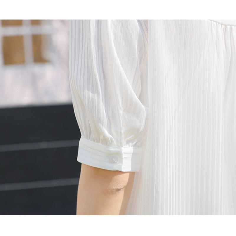 Positive Shoulder Short-sleeved Chiffon Shirt Women's Summer V-neck Blouse Shirt Tops