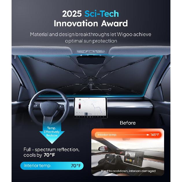 2025 Ice-Shield Car Windshield Sun Shade [100% Sun Block, 4Th-Gen Cooling Tech] Reflective Heat Ulation, Portable Foldable Front Window Sunshade