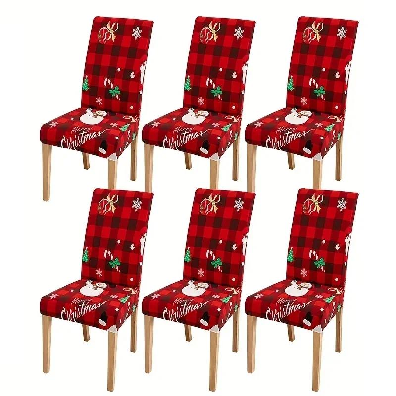 1/4/6pcs Fabric Christmas Chair Covers Xmas Dining Room Tree Santa Claus Elk Dining Chair Add Festive Touch To Your Home Decor