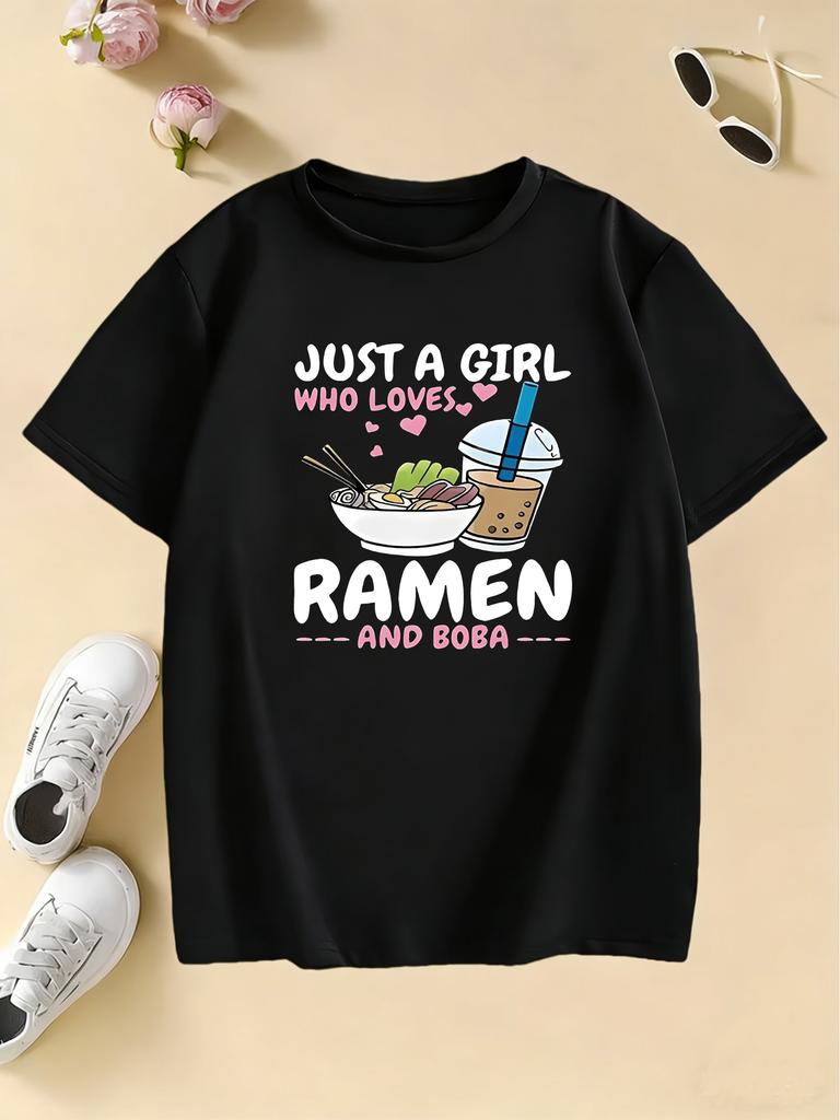 Just A Girl Who Love Ramen Cute Design Boys and Girls Summer Casual Short Sleeved Top