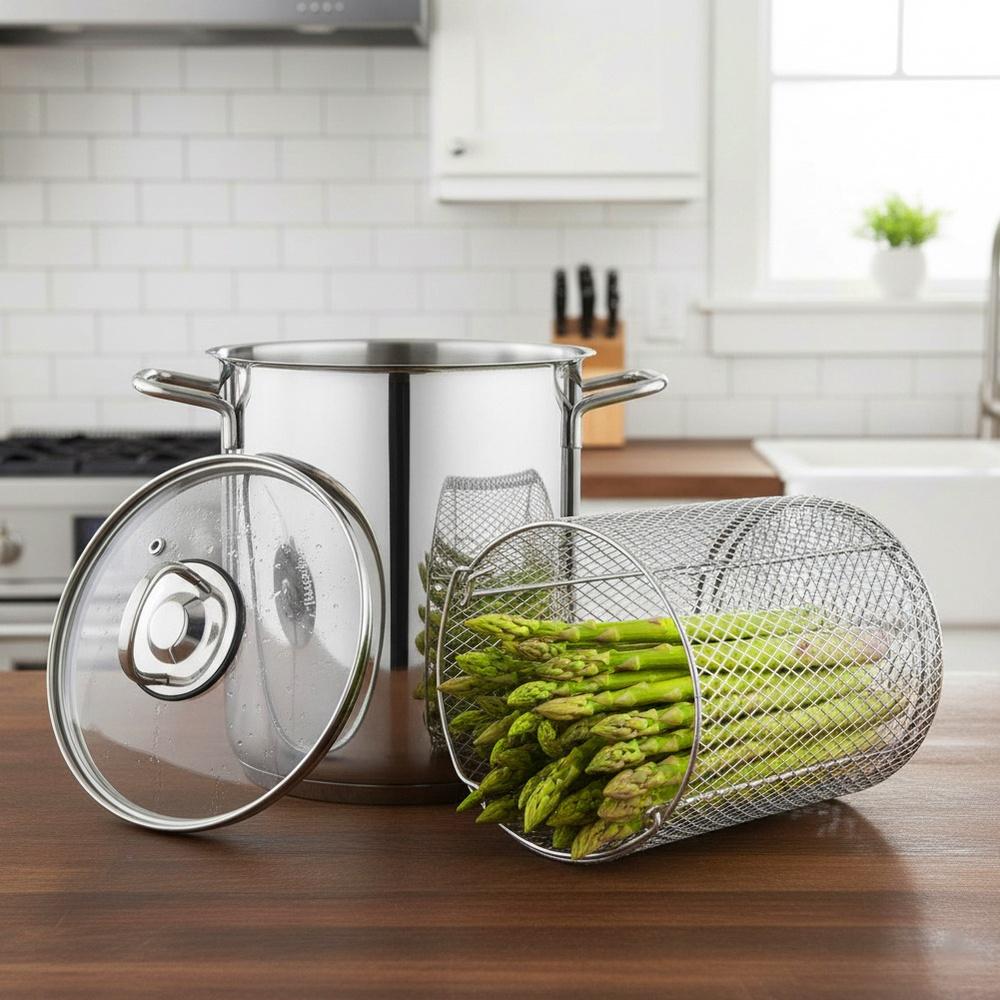 ANETT steel asparagus and pasta pot with strainer and lid, 16 cm, 4.2 l
