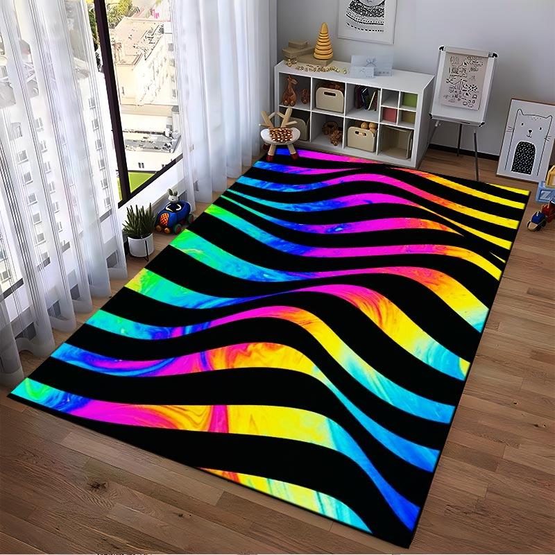 Colorful Abstract Wave Design Carpet with Vibrant Rainbow Stripes Suitable for Use As an Anti-slip for Living Room Bedroom Sofas