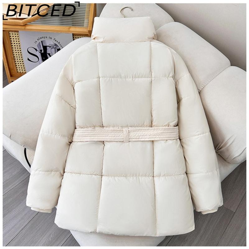 BITCED Women's Winter Thickened Collared Waist-cinched Cotton Coat Slim-fitting Solid-colour Cotton Jacket