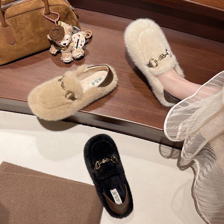 Light Luxury Style Fluffy Shoes Women's 2025 New Autumn and Winter Velvet Warm Platform Shoes One Pedal Women's Shoes Loafers Cotton Shoes