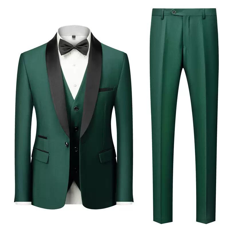 Men's Autumn Slim Fit Business Casual Suit: Tuxedo, Vest, and Pants Set for Weddings and Grooms
