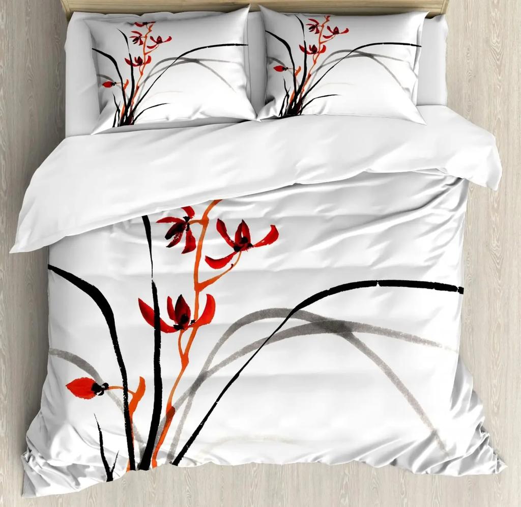 Japanese Duvet Cover Set,Girl In Traditional Dress and Cultural Patterns Antique Eastern Collage Bedding Sets Full,Brown Cream