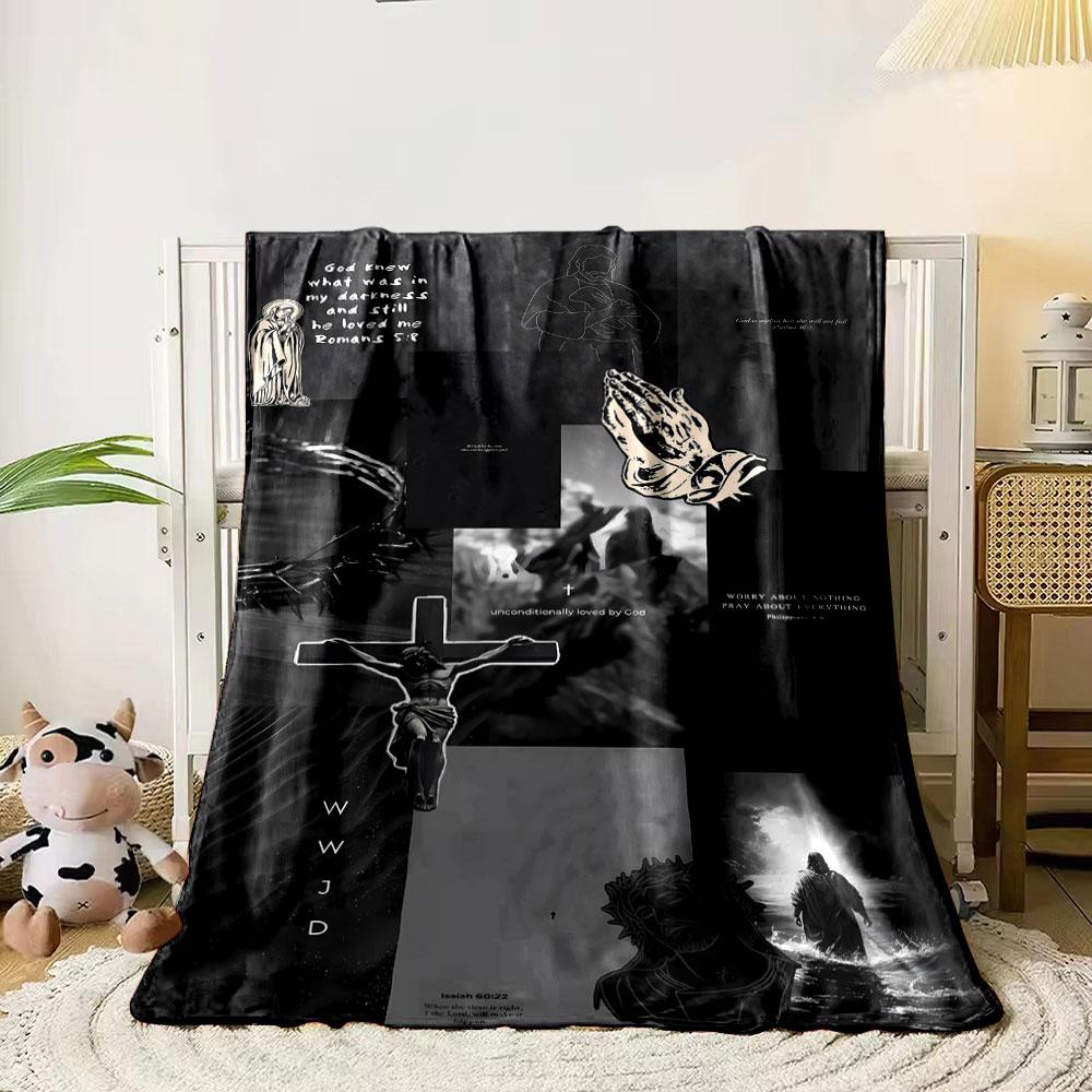 Jesus Faith Prayer Themed Blanket  Printed Blanket for Living Room Bed Couch Lunch Break Soft Cozy Blanket for Friend's Festival Gift
