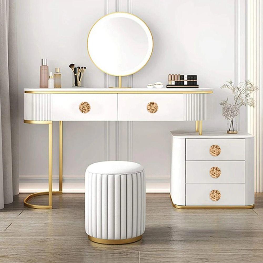 2/4/6/8Pcs Round Rattan Drawer Knobs Solid Wood Door Pulls  Furniture Hardware Accessories