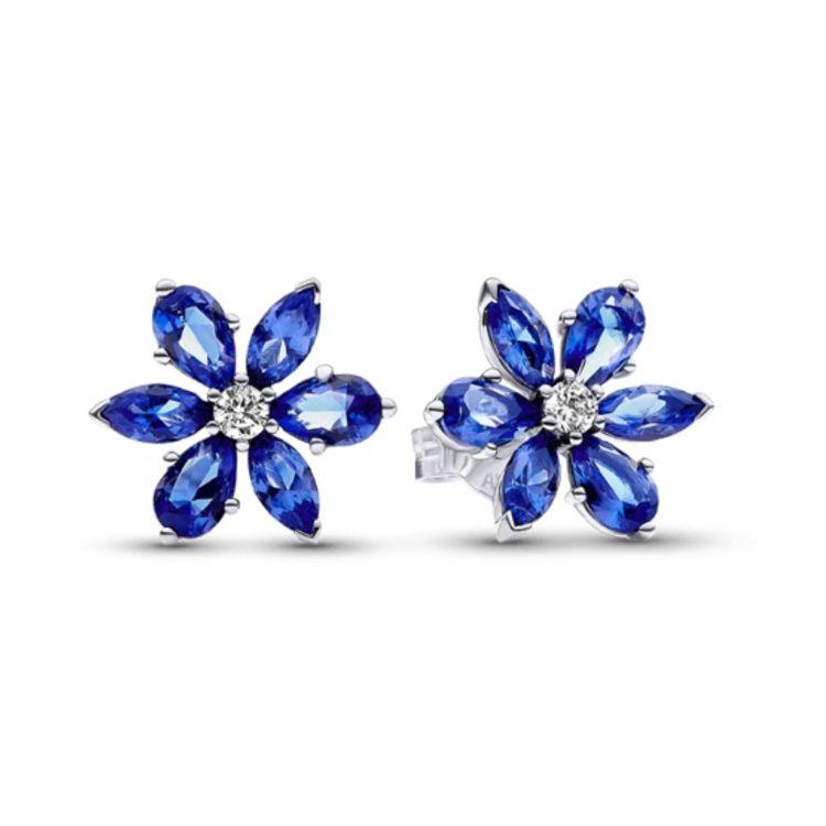 Pandora Flower Shaped 925 Silver Glass Cubic Zirconia Earrings Women earrings Blue 292407C01 Shopping Bag