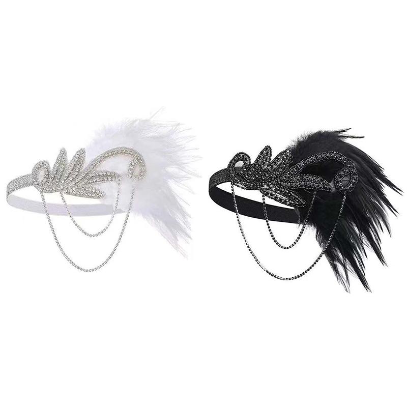 1920S Flapper Dress Accessories Retro Party Props Feather Headband For Wedding Girl Tassels Headpiece