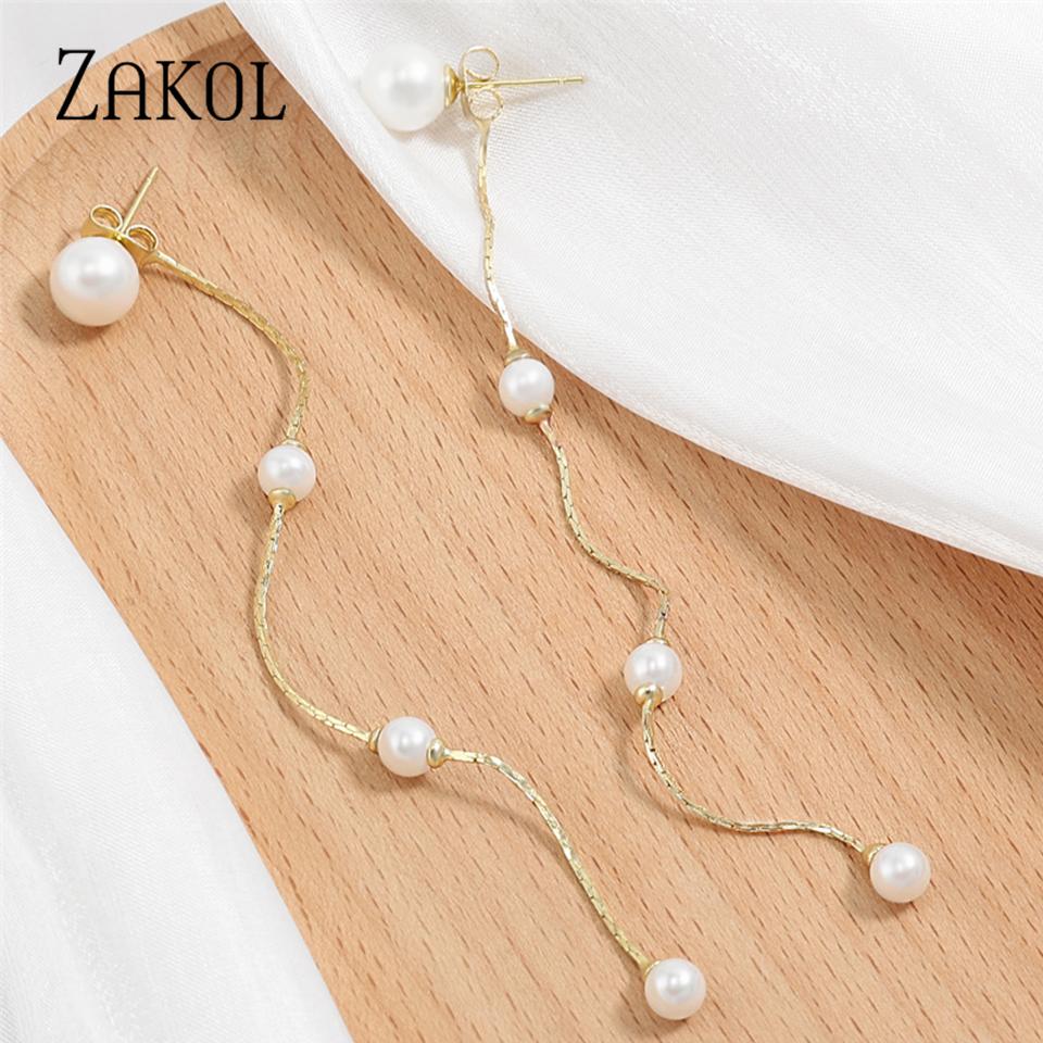 ZAKOL Elegant Zircon Long Drop Earring for Women Luxury Glamor Bridal Earring Shiny Zircon Wedding Zircon