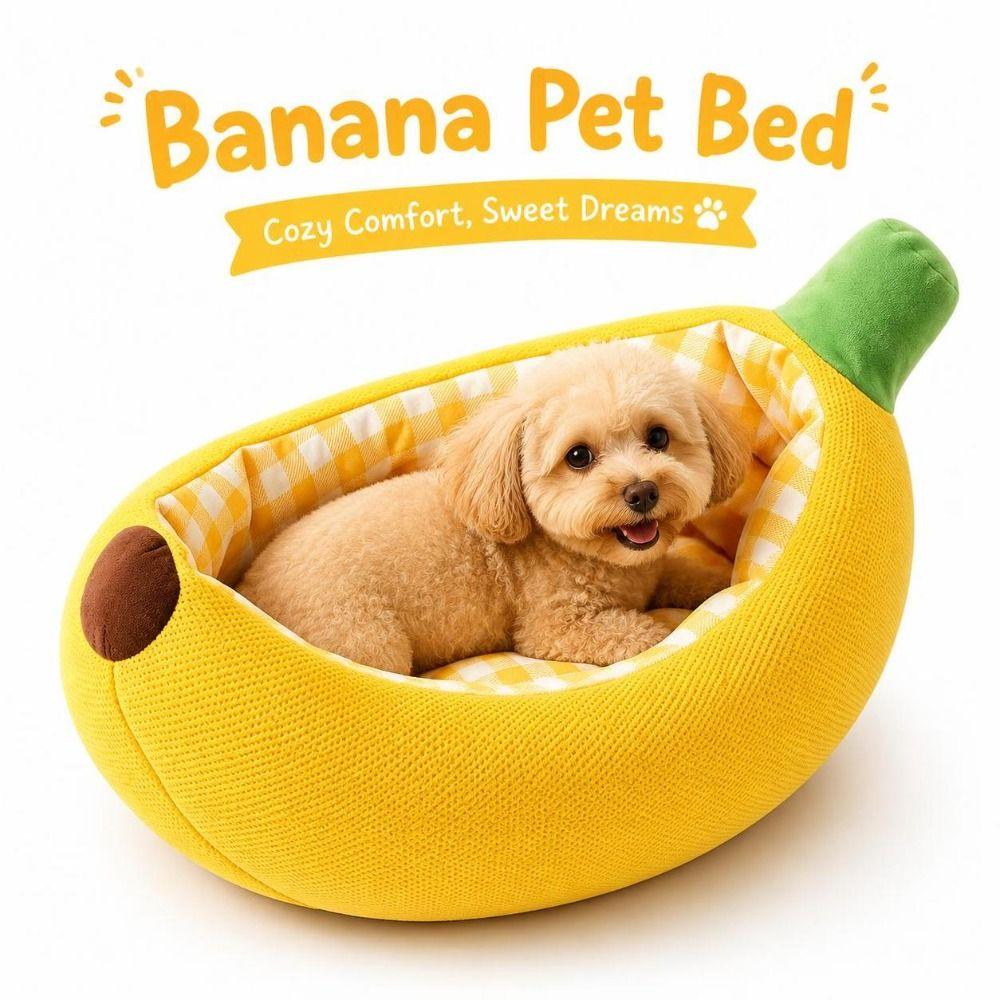 Bananenform Hundehütte Plüsch Weiches Hundebett Neues Haustierbett Haustierbedarf