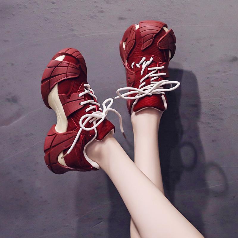 

Европейская станция Персонализированные Кроссовки Папа Осьминог Женские 2025 Осень Новые Кожаные Трендовые Сетчатые Платформа Повседневные Кроссовки 40 бордовый