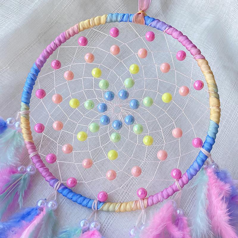 Dream Catcher Hand-woven Colorful Feather Wind Chimes Bedroom Hanging Ornaments Wall Decor Festival Party Gifts Home Accessory