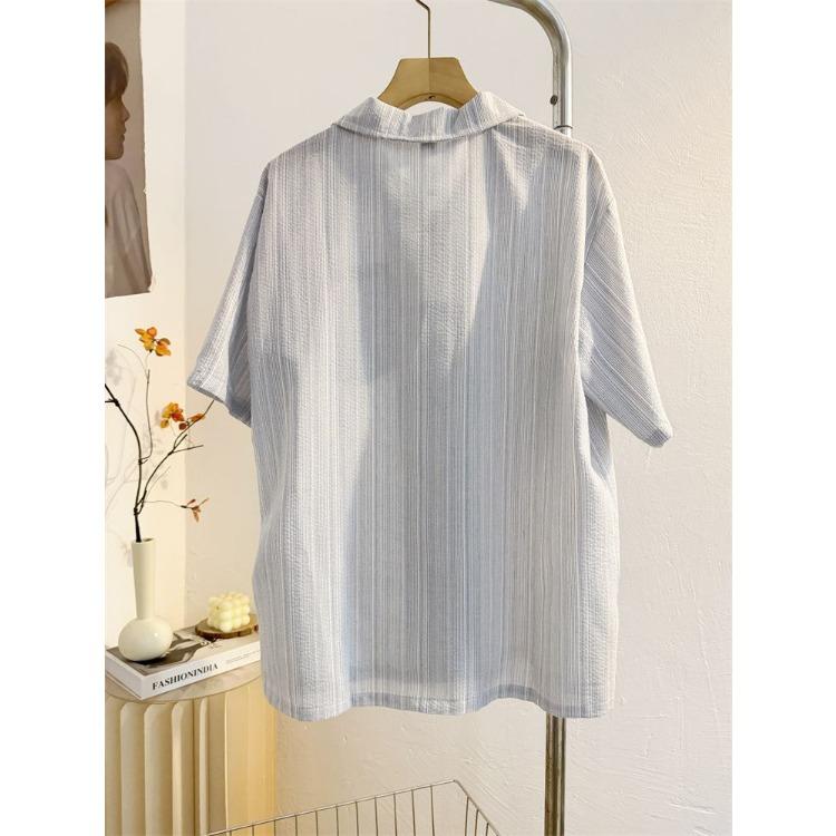 Sommerliches gestreiftes Freizeitshirt Vintage französisches Design Lockere Passform Kurzarm-Oberteil