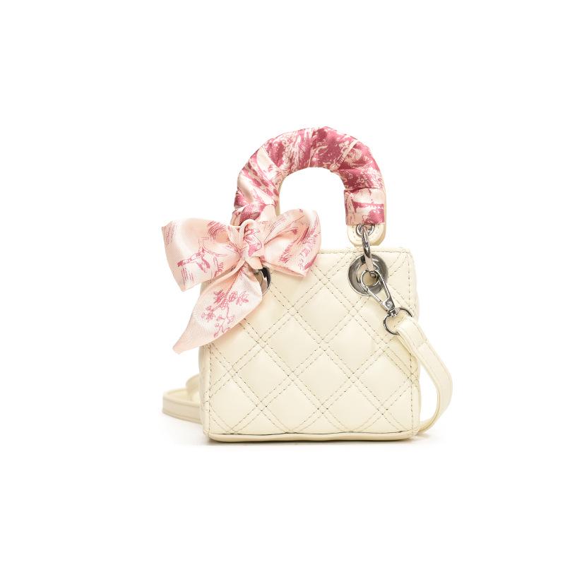 Children's Autumn/Winter Mini Handbag: Silk Scarf, Diamond Lattice, Crossbody Coin Purse