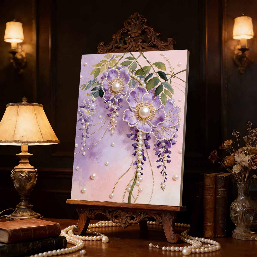 Handmade DIY Pearl Painting Purple Flowers Theme Bedroom Living Room Frameless Diy Handmade Sticky Diamond Creative Canvas Painting
