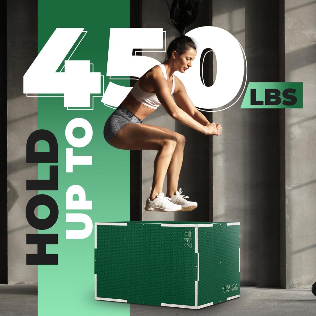 Yes4All Green Wooden Plyo 41 x 36 x 30 cm Imported from HL1V Non-Slip 3-in-1 Box, (Officially Japan)