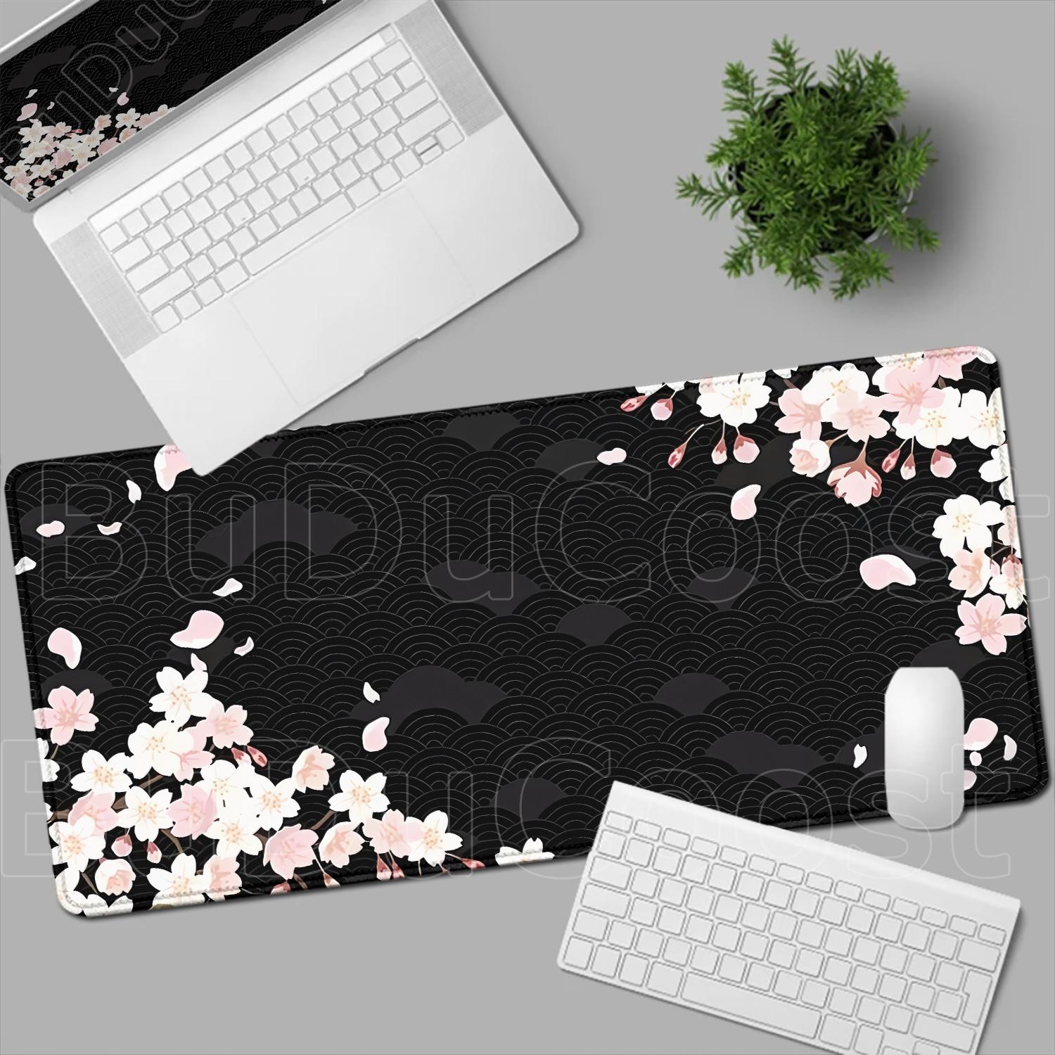 

New Pretty Sakura Desk Mat Large Gaming Mousepads Beautiful Design Cherry Blossom Art Mouse Pad 900x400mm PC Keyboard Table Rug 600x300x2mm