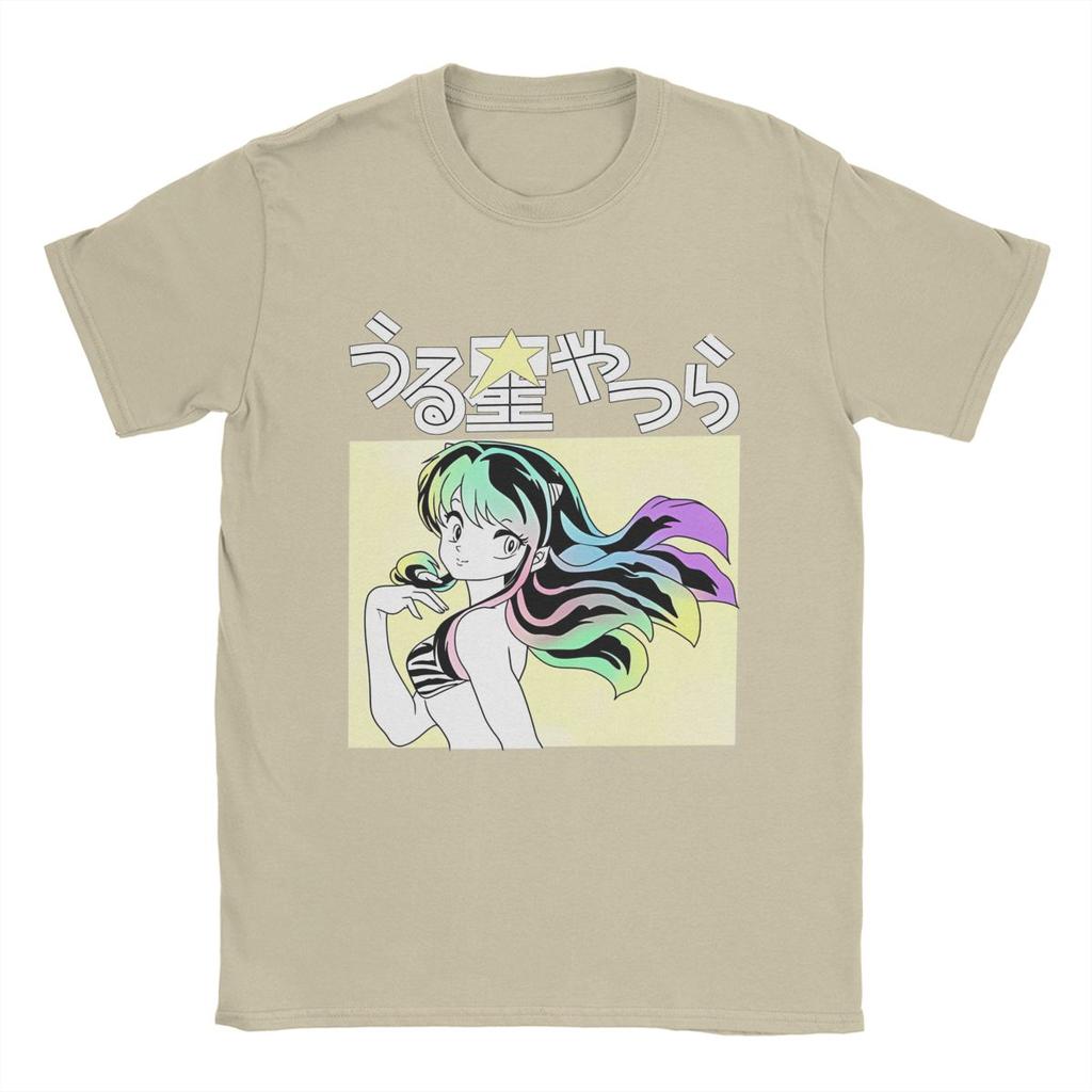 Herren T-Shirts Urusei Yatsura Lum Vintage 100% Baumwoll-Tees Kurzarm Anime T-Shirts Rundhals-Tops Bedruckt