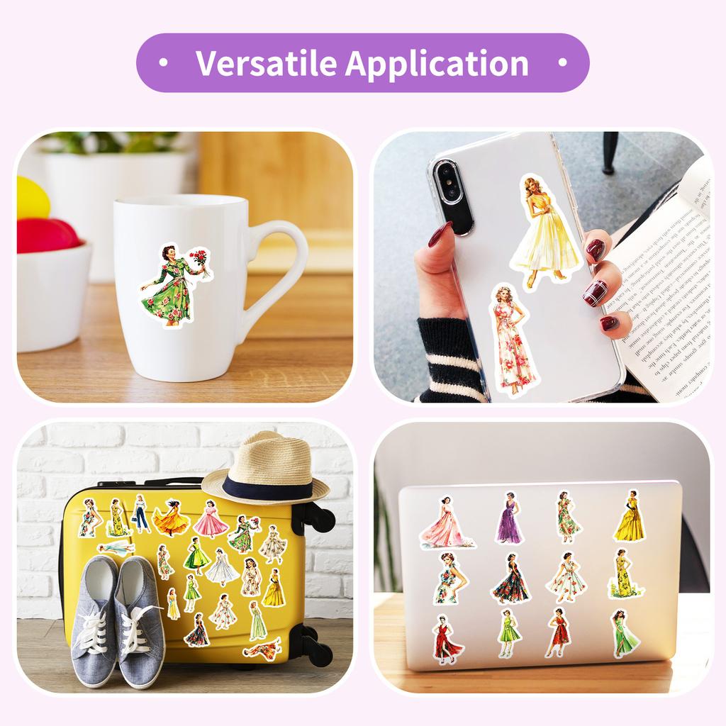 50 Beautiful Soft Hepburn Style Stickers Lady Dress Decorative Suitcase Water Cup Ipad Graffiti Stickers