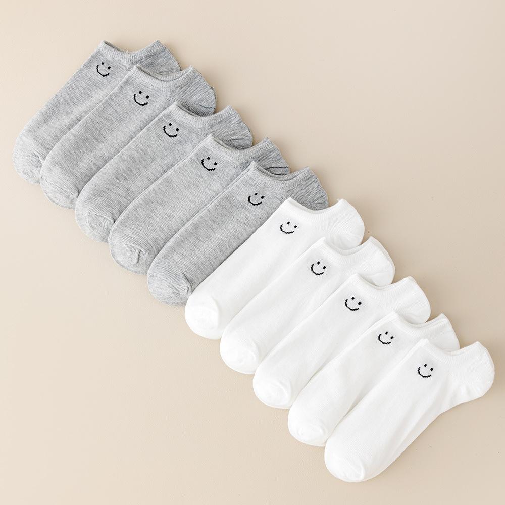 5  Pairs Large Size Smile Short Tube Socks Women's Sports Socks Spring and Summer Breathable Rainbow Color Men's and Women's Boat Socks