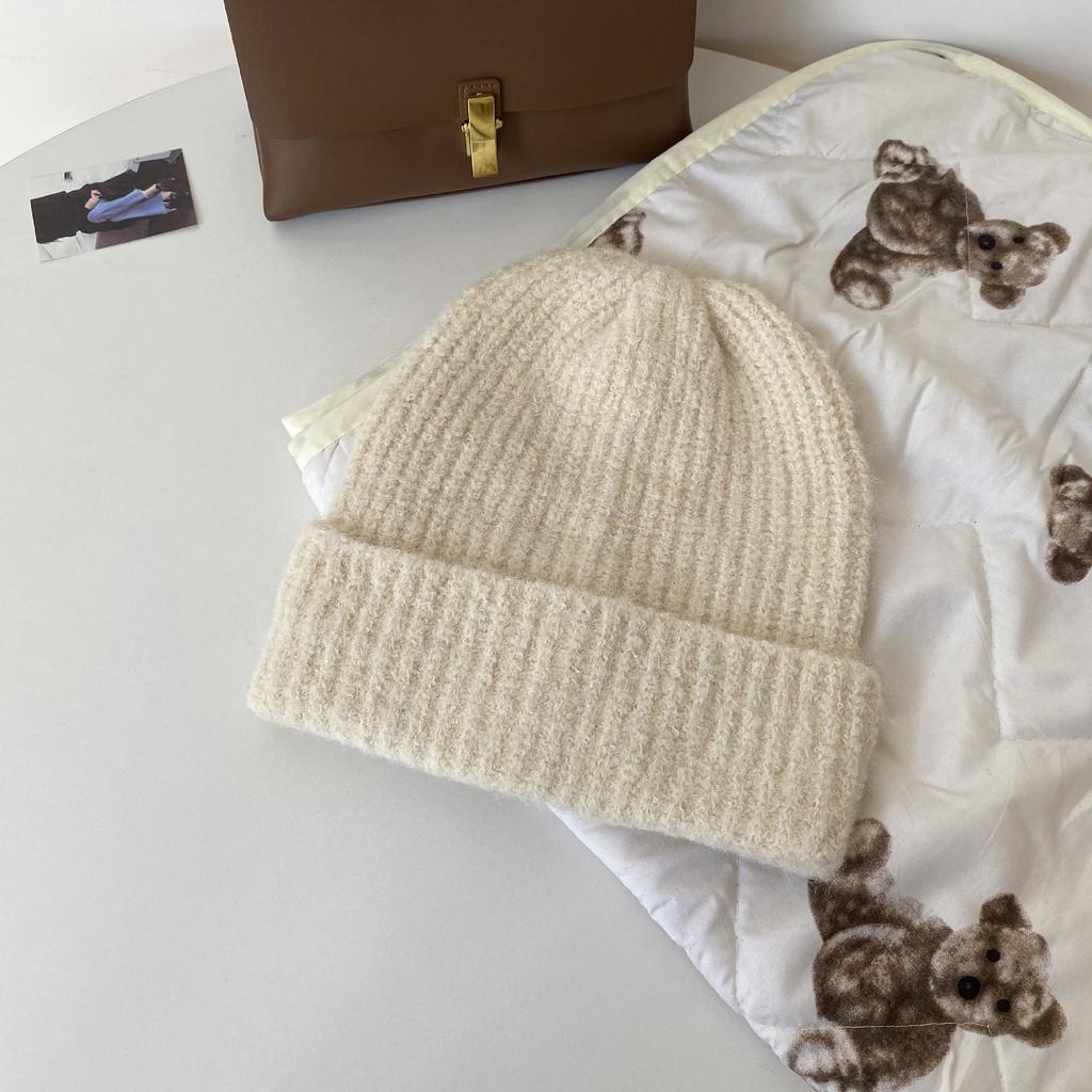 Wool Solid Color Knitted Hat for Women In Autumn and Winter Versatile Big Head Circumference Pile Hat Cold Hat Warm Face Small Wool Hat Men