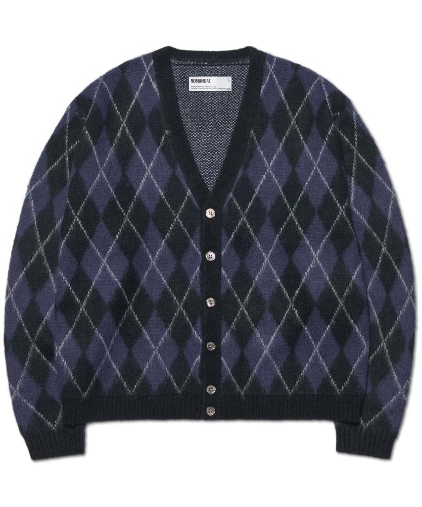 Nomanual Argyle Hairy Cardigan - Dark Navy