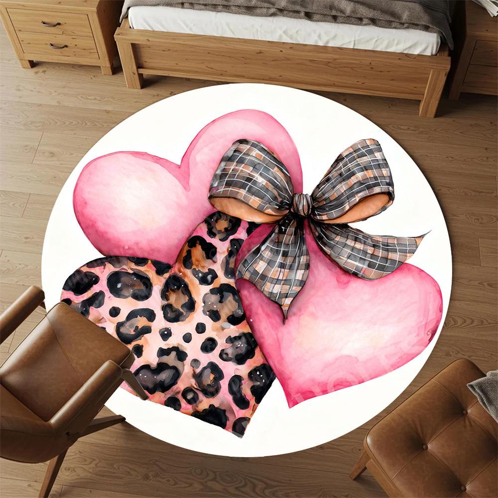 1PC heart leopard print Office Round Area Rug, Under Office Chairs Bedroom Living Room Home Decor, Carpet for Office -1110157