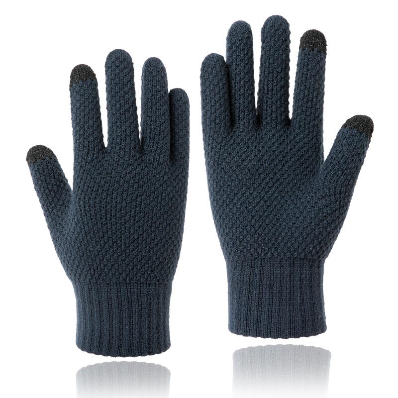 Touchscreen Gloves Men Winter Warm Thermal Thick Jacquard Five-Finger Wool Knitted Cold Proof