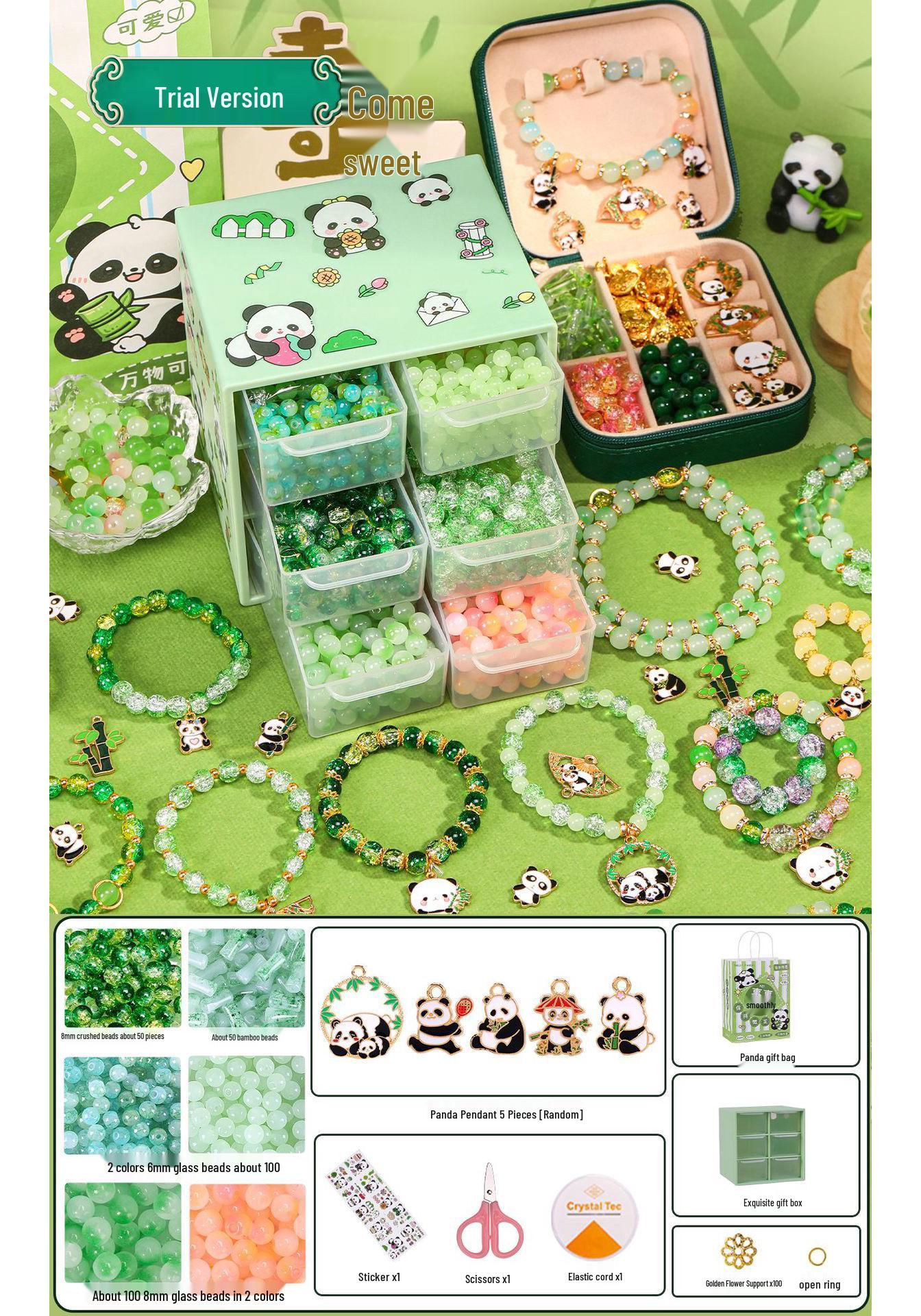Handmade Panda Bead Bracelet Kit for Girls - DIY Crystal Beading Toy Gift Box
