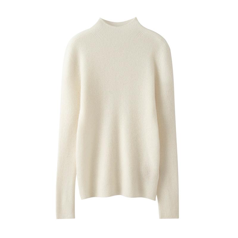 Cashmere Sweater for Women with Half Turtleneck Autumn and Winter Pull Strips Slim Fit Knitted Base Cashmere Solid Color Sweater