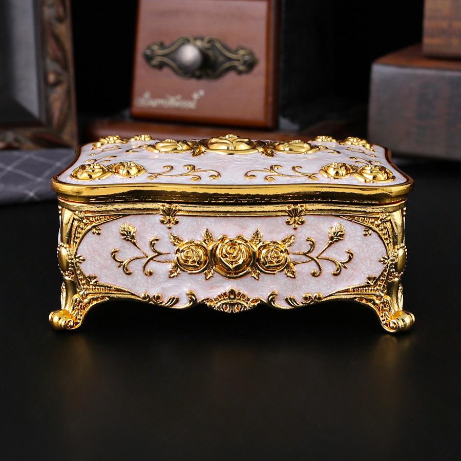 European jewelry metal rose jewelry box with mirror creative ring necklace earrings storage box wedding gift