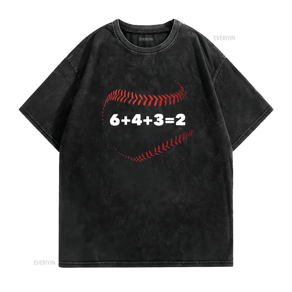 Womens 6 4 3 2 Double Play Baseball Player Saying T Shirt Black 2XL Vintage Washed Breathable Streetwear Comfortable Stylish