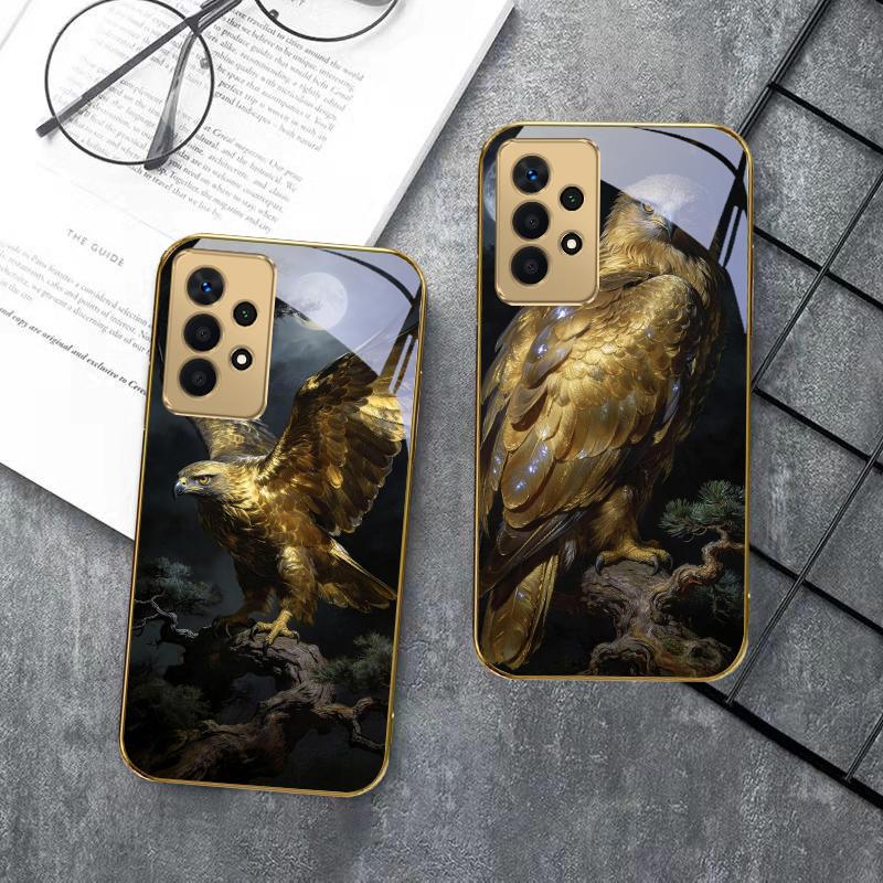 Golden Eagle with Wings For Samsung A 01 52S A04 A05S A10 A12 A13 22 23 24 36 42 M02 Note 10 20Ultra 8 9 Golden glass phone case