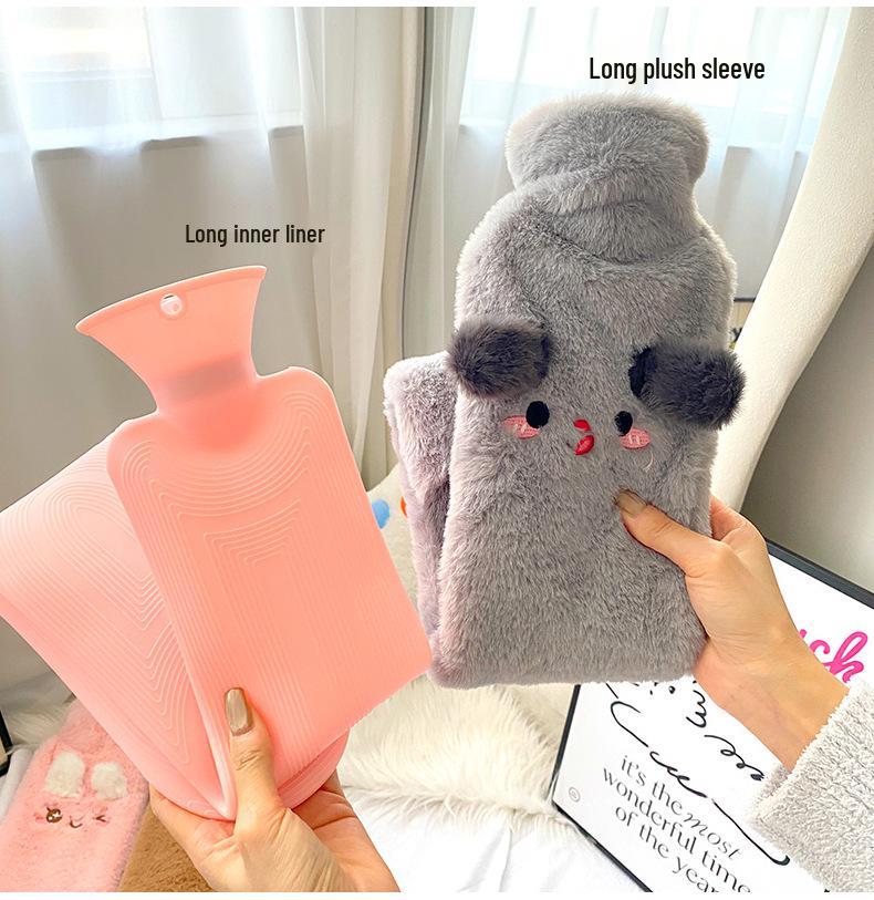 Cartoon Long Hot Water Bottle with Thickened PVC Cover for Winter Bedding
