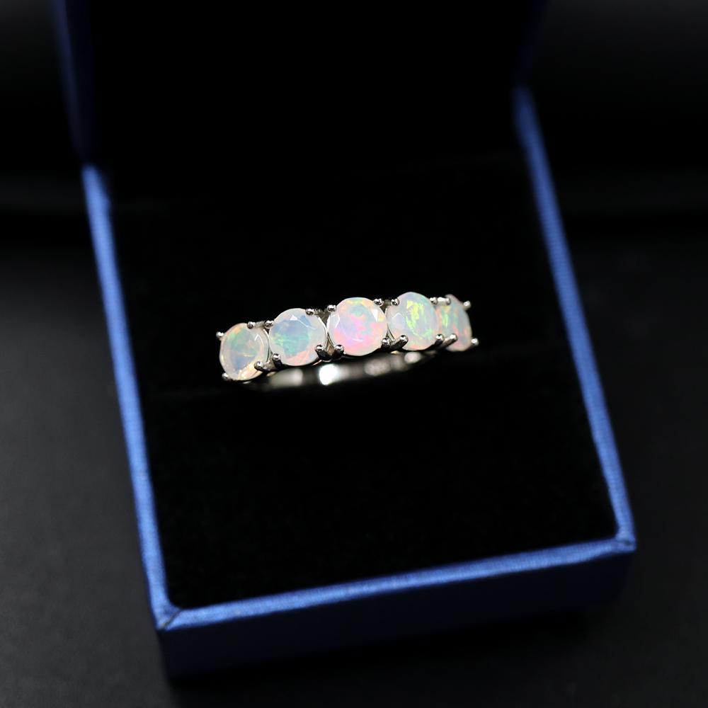 925 Sterling Silver Ring Natural Opal Rd 5.0mm 5 Pcs 2ct Gemstone Classic Simple Ring for Women Nice Gift