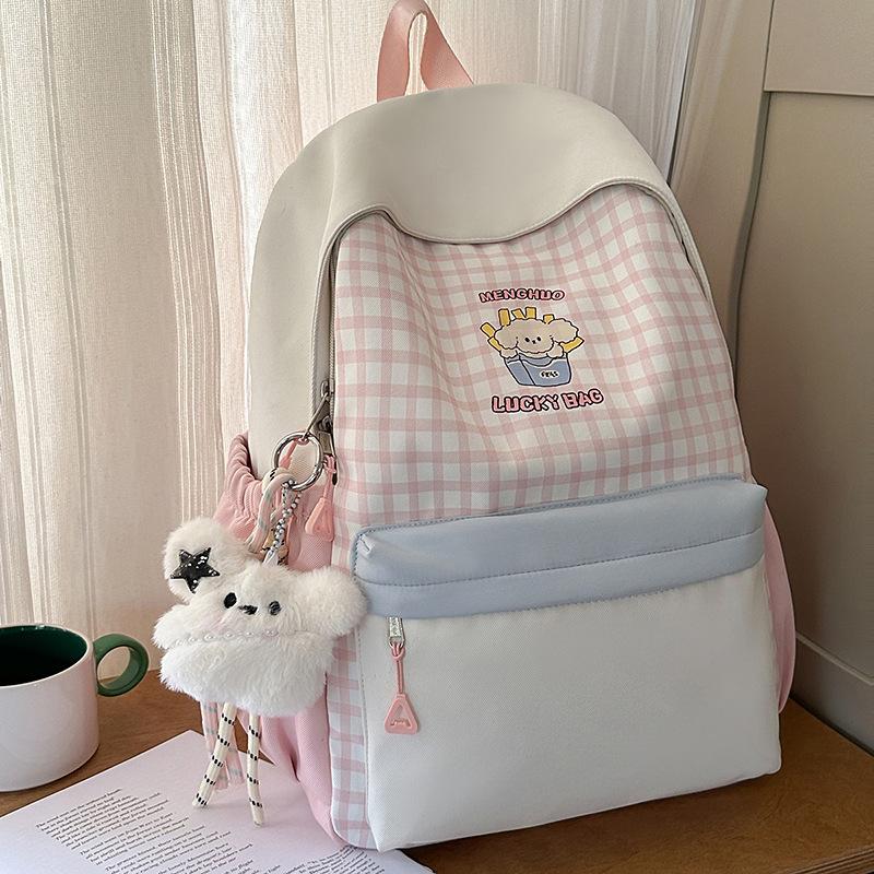 Schoolbag High School Backpack Female Cute Small Fresh Bag Sweet Large Capacity Japanese Plaid Schoolbag Female Niche Casual Backpack