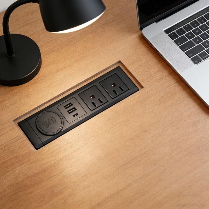 Multiunction Desk Mounted Charging Station Support Wireless Charging 2 110V Socket And 2 USB Port 1 Type C Port