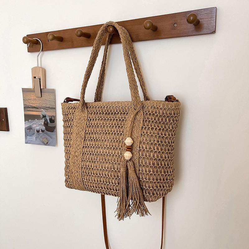 

Пляжная плетеная сумка для отдыха на море, весенняя соломенная плетеная сумка, сумка через плечо для поездок на работу хаки