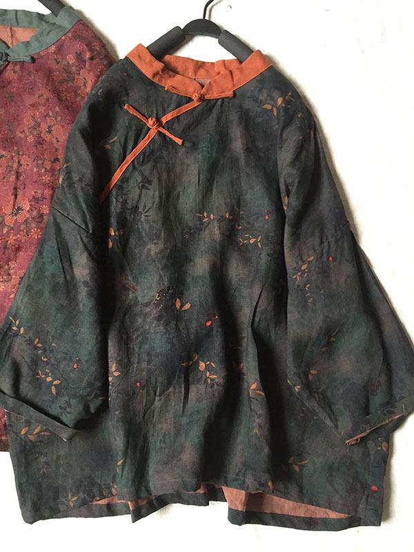 2026 Spring Floral Linen Retro Frog Button Short Jacket