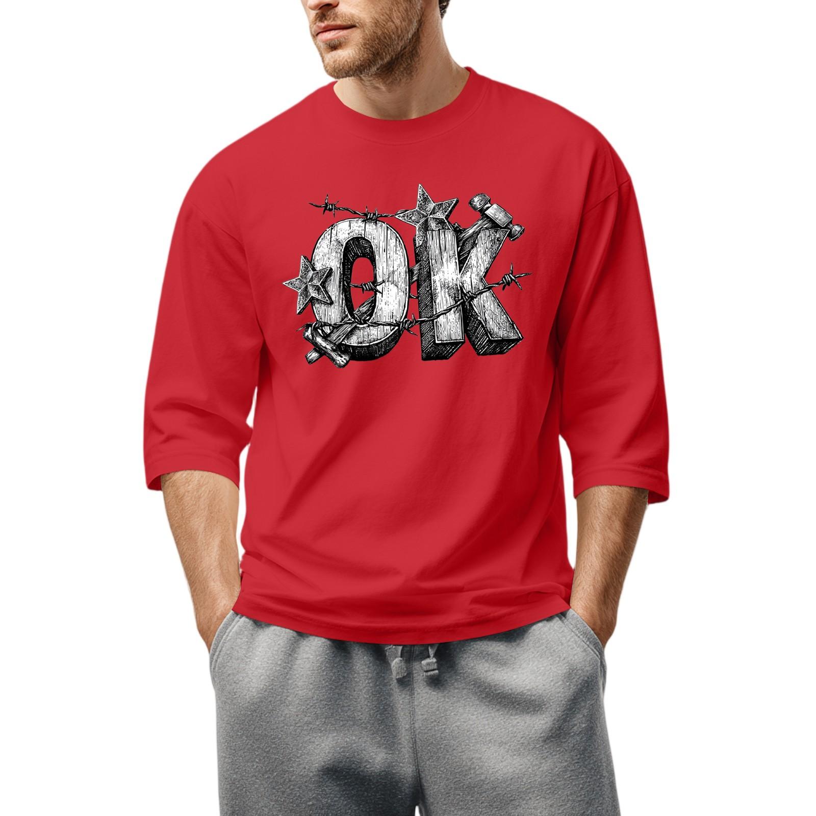 

Men S Round Neck Three-Quarters Sleeve Top Casual Fashion T-Shirt M