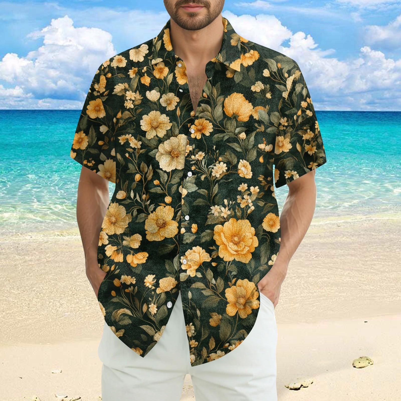 

Men s Fashion Casual Loose Hawaiian Print Short-sleeved Shirt L армія зелений колір