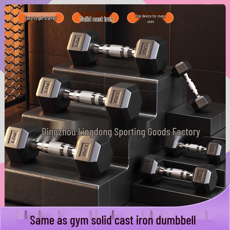 Hexagonal Rubber-Coated Dumbbell: Solid Cast Iron for Home Fitness, Arm and Ab Training