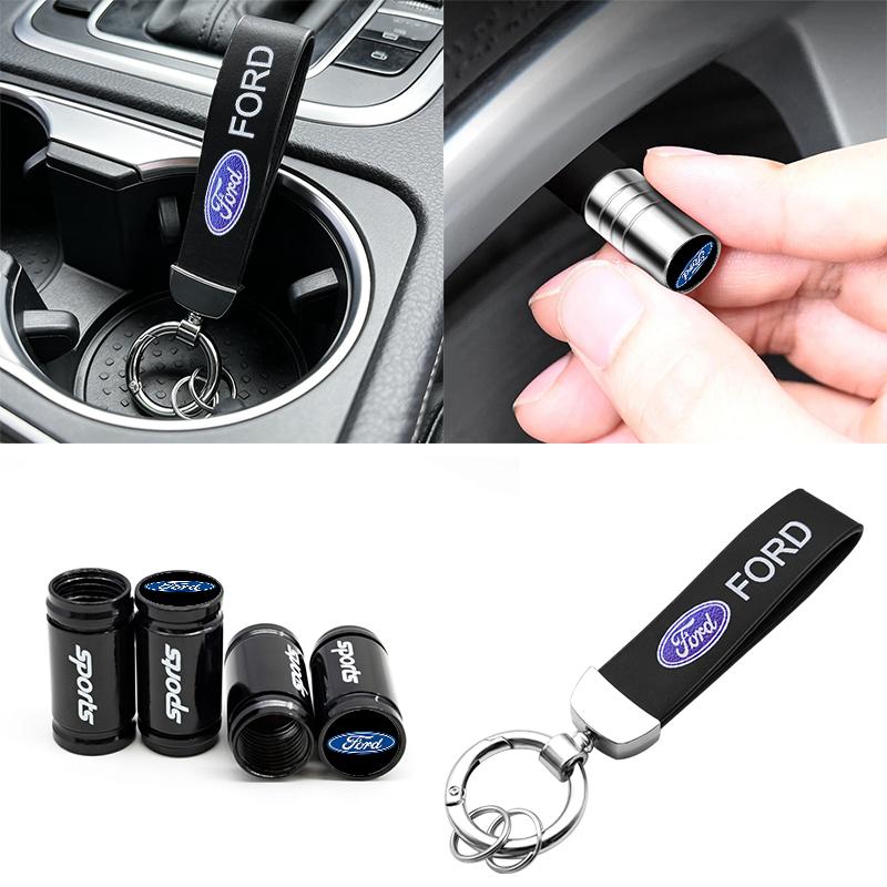 Car Tire Wheel Valve Caps Cover Suede Auto Key Chain Ring Keychain For Ford Escape Edge Mondeo Taurus Fusion Mustang Accessories BR9