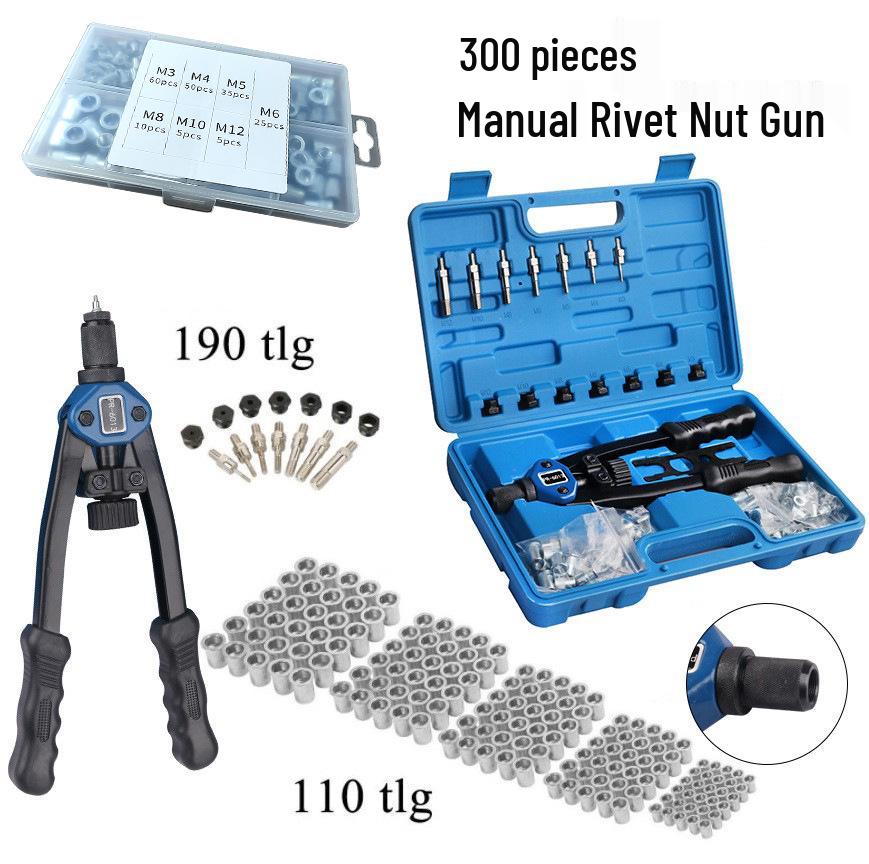 110pcs Manual Rivet Nut Tool Set, M3-M12 Threaded Nut Riveter