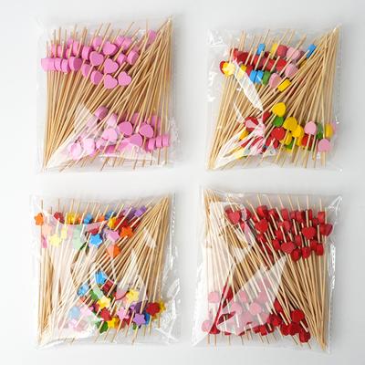 100pcs Love Heart Bamboo Pick Buffet Food Cupcake Fruit Cocktail Fork Dessert Salad Stick For Picnic Wedding Party Home Supplies