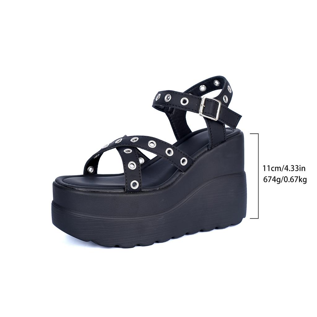 Summer European and American large size Lolita women's shoes metal chain love Harajuku ins muffin thick-soled wedge sandals