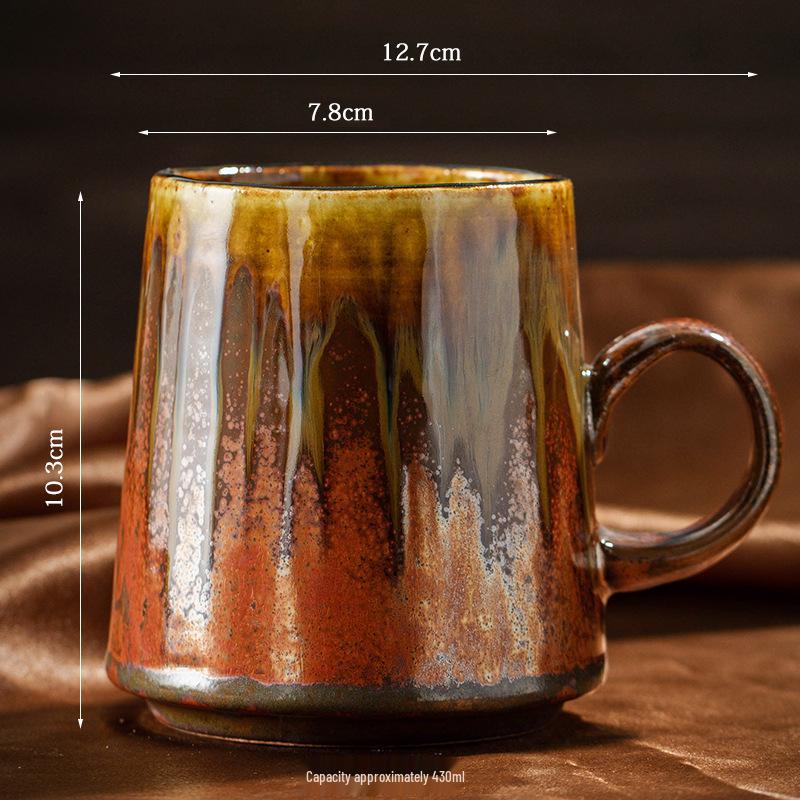 Retro Ceramic Coffee Mug - Large Capacity Coarse Pottery Water and Beer Cup, Light Luxury Design for Home or Office Use